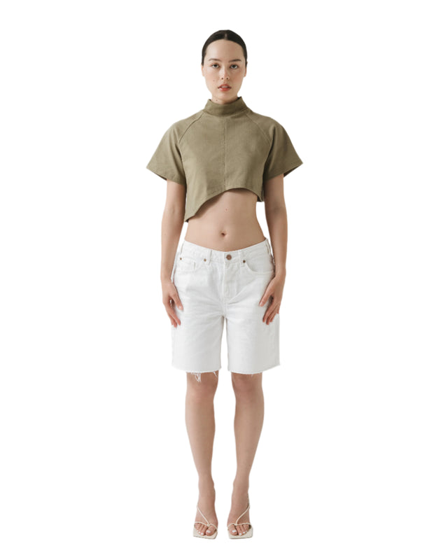 Asymmetrical crop mock neck t shirt