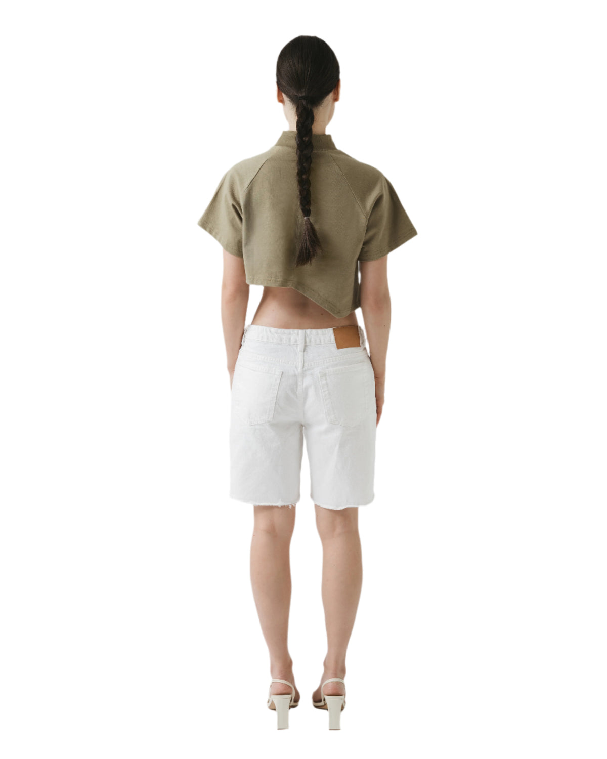 Asymmetrical crop mock neck t shirt