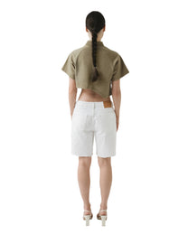 Asymmetrical crop mock neck t shirt